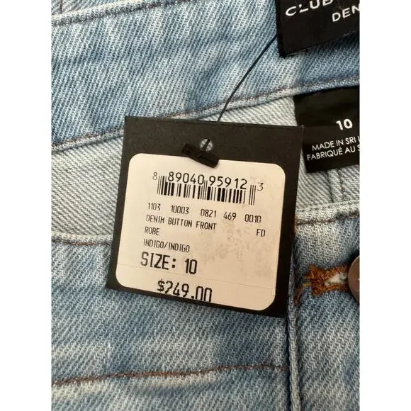 Club Monaco Denim Button Front Midi Dress Indigo Blue Size 10 NWT $249 Retail - Picture 10 of 11